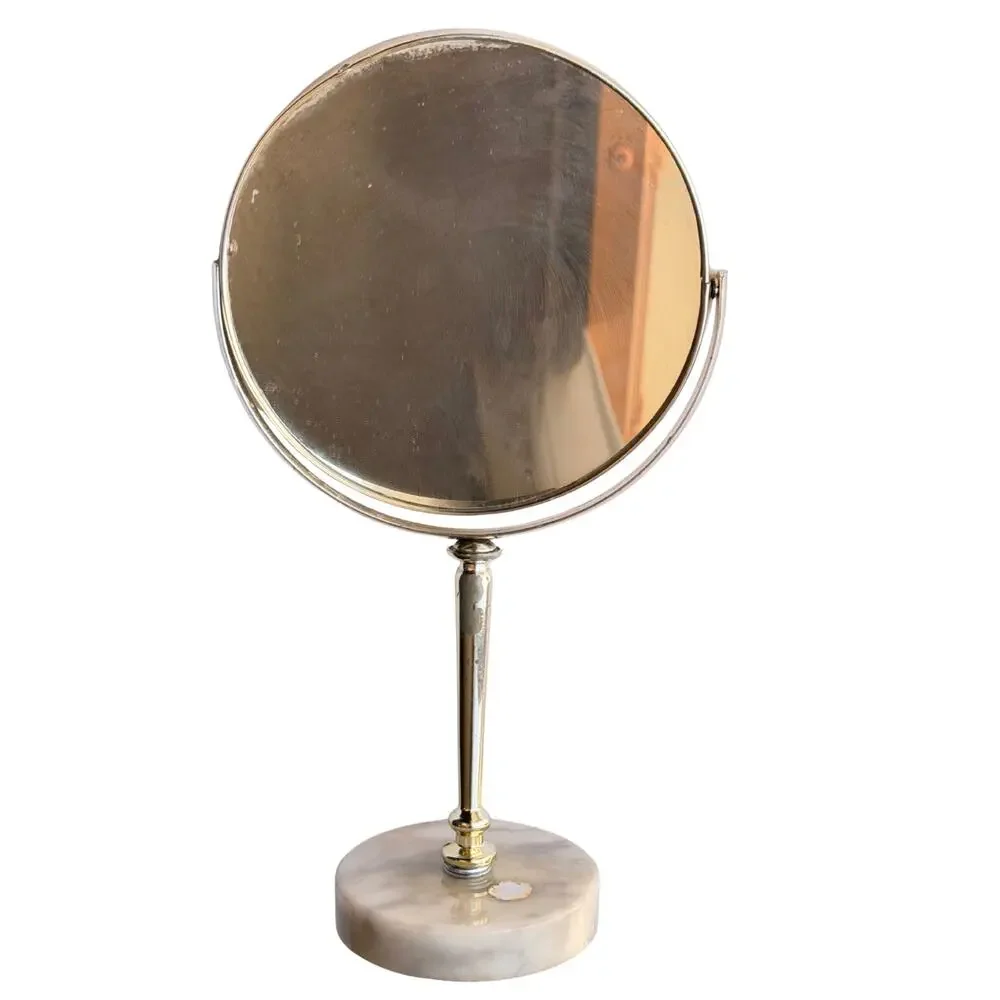 MCM Mirror 4 Towel Holder Swivel Pedestal Set Marble Base Gold Removable Arms
